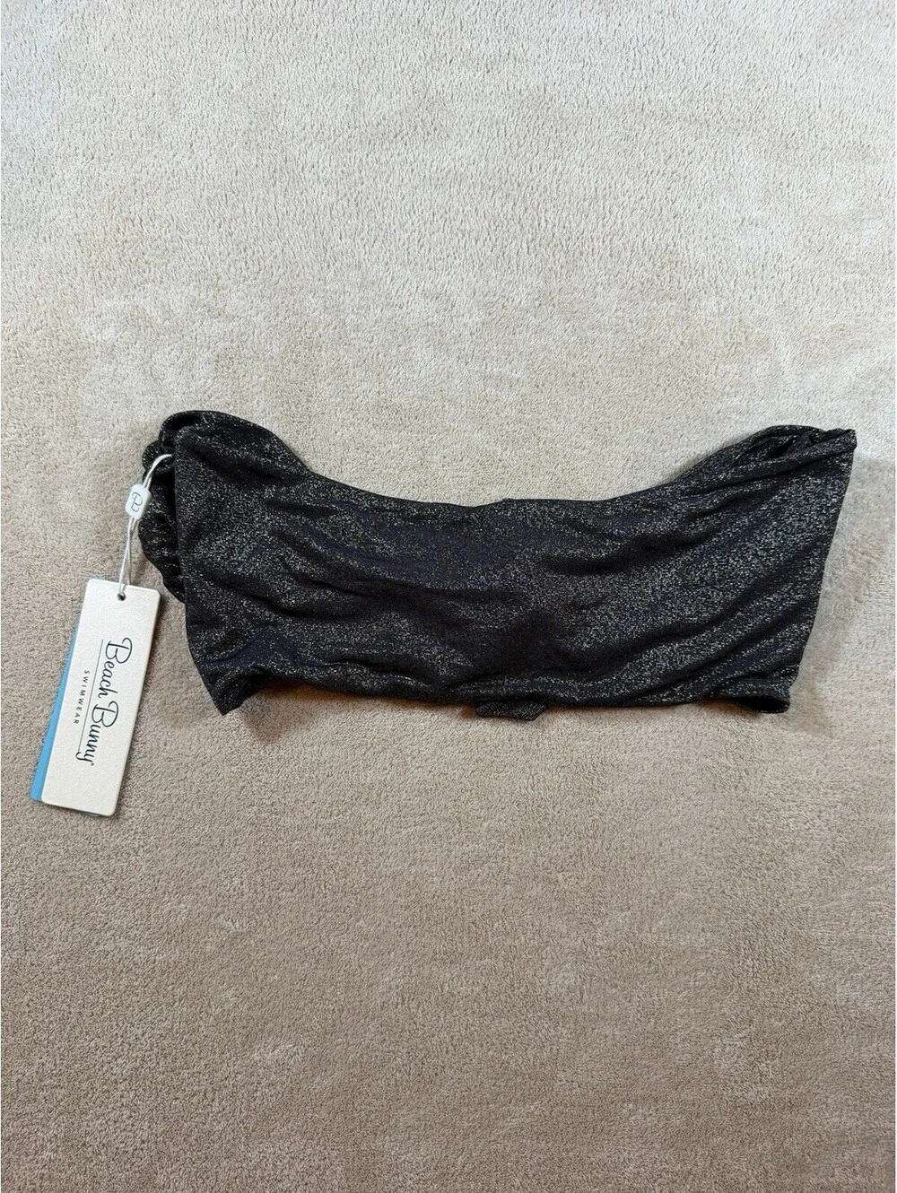 Beach Bunny Tula Bandeau Bikini Top M Black Metallic NWT $120